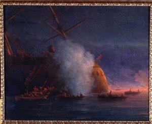 Russisch-Türkischer Krieg von 1877-1878: Der Angriff der russischen Segelschiffe auf das türkische Panzerschiff Assari Shevket im Schwarzen Meer, 12. August 1877 von Ivan Konstantinovich Aivazovsky