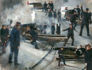 Geschützmannschaft, Dartmouth Point Battery Kasematten im Dartmouth Castle im späten 19. Jahrhundert von Ivan Lapper