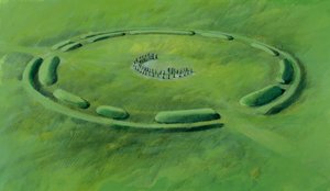 Stonehenge: dritte Phase mit der Aufstellung der Blausteine in einem doppelten Halbmond von Ivan Lapper