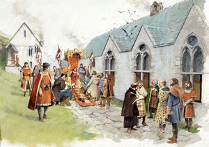 Der Inselhof von Earl Richards Burg in Tintagel im 13. Jahrhundert von Ivan Lapper