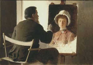 Kramskoy malt ein Porträt seiner Tochter, 1884