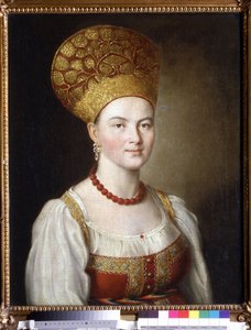 Porträt einer Frau in russischer Tracht von Ivan Petrovich Argunov