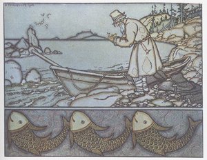 Illustration zu Die Geschichte vom Fischer und dem Fisch