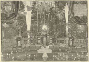 Feuerwerk in Den Haag für den Frieden von Aachen, 1749