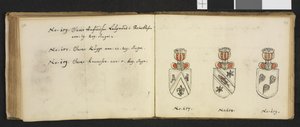 Illustration aus einem Privatarchiv in der Nationalbibliothek mit dem Titel Insignia quædam virorum illustrium in Norvegia quodam habitantium von Iver Nielssøn Hirtzholm