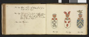 Illustration aus einem Privatarchiv in der Nationalbibliothek mit dem Titel Insignia quædam virorum illustrium in Norvegia quodam habitantium von Iver Nielssøn Hirtzholm