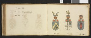 Illustration aus einem Privatarchiv in der Nationalbibliothek mit dem Titel Insignia quædam virorum illustrium in Norvegia quodam habitantium von Iver Nielssøn Hirtzholm