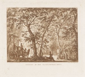 Kutsche und Spaziergänger im Haarlemmerhout von Izaak Jansz. de Wit