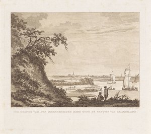 Weite Landschaft mit zwei Figuren und Segelschiffen