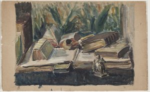 Stillleben mit Büchern, Pfeife und Figur