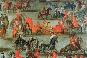 Die kaiserliche Schlittenfahrt anlässlich der Hochzeit von Kaiser Joseph II. von Österreich mit seiner zweiten Frau Maria Josepha von Bayern (Detail)