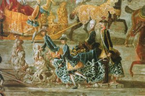 Die kaiserliche Schlittenfahrt anlässlich der Hochzeit von Kaiser Joseph II. von Österreich mit seiner zweiten Frau Maria Josepha von Bayern: Detail eines Schlittens von J.C. Auerbach