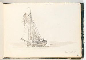 Ein großes Segelschiff in ruhigem Wasser von Johan Christian Dahl