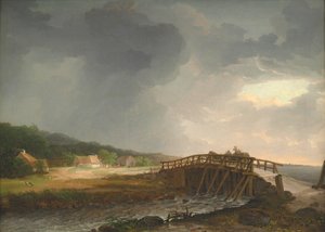 Die Brücke über den Tryggevælde-Fluss mit Blick auf Køge, Seeland