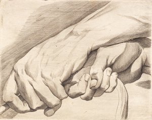 Studienblatt von zwei Händen, die ein Seil halten von J.F. Clemens