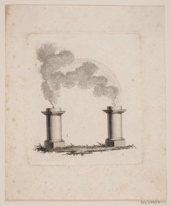 Vignette, die zwei Altäre darstellt, von denen Rauch aufsteigt und sich vereint