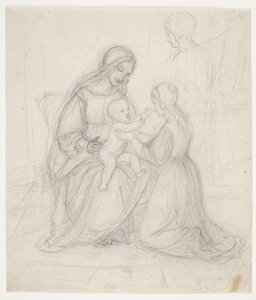 Sitzende Madonna mit Kind und kniender Frau