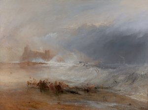 Bergungsarbeiter – Küste von Northumberland, mit einem Dampfschiff, das ein Schiff vor der Küste unterstützt, zwischen 1833 und