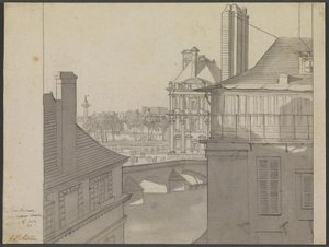 Blick aus J.P. Møllers Wohnung im Hotel d’Irlande, Rue de Beaune Nr. 3, über die Seine in Richtung Tuilerien und Rue de Rivoli, 6. März 1812 von J.P. Møller