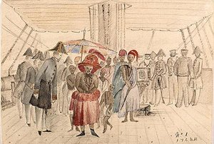 Westafrikanische Häuptlinge an Bord eines Marineschiffs, ca. 1850