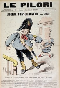 Freiheit des Unterrichts von Gibet: Die Wache - Du darfst schreien, Papa! Der Bürgermeister hat befohlen, die Laique-Schule zu füllen, und... sie wird gefüllt (Karikatur über die Laique-Schule), Titelblatt von „Le Pilori“ vom 31. Oktober von J.  Blass