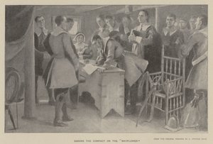 Unterzeichnung des Vertrags auf der "Mayflower"