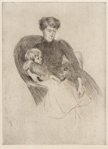 Frau und Kind, sitzend (Mutter und Kind mit Spielzeug) von J. Alden Weir