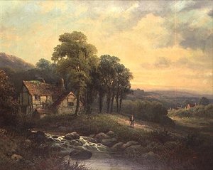Hütte bei Sonnenuntergang von J. Boel