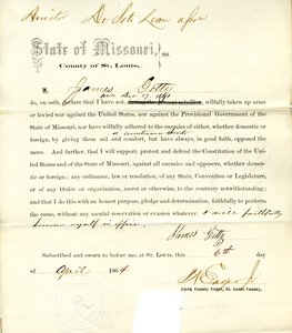 Treueeid von James Getty aus Missouri, County of St. Louis von J. Getty