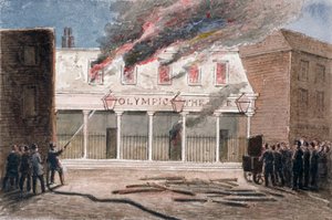 Feuer im Olympic Theatre, Wych Street, Westminster, London, 1849 von J Maund