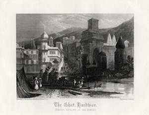 Das Ghat, Hurdwar, Hindus baden im Ganges, 19. Jahrhundert