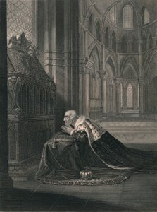 Ludwig VII., König von Frankreich, vor Beckets Grab, Mitte des 19. Jahrhunderts von J. Rogers