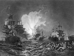 Die Schlacht am Nil, Ägypten, 1. August 1798, um 1857 von J. Rogers