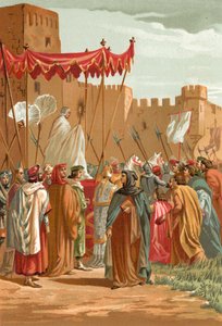 Begegnung von Petrarca und Guy de Chauliac vor dem Schloss der Päpste in Avignon
