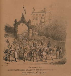 Eingang ihrer königlichen Hoheiten, die Herzogin von Kent und Prinzessin Victoria in Hastings
