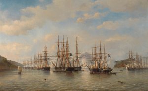 Die niederländischen, englischen, französischen und amerikanischen Geschwader in japanischen Gewässern während der Expedition unter der Leitung des französischen Kommandanten Constant Jaurès von Jacob Eduard van Heemskerck van Beest