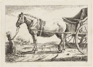 Stehendes Pferd, vor einen Wagen gespannt von Jacob Elias van Varelen