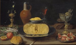 Frühstücksstillleben mit Käse und Kelch