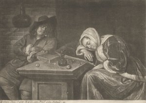 Mann und seine Frau schlafen am Tisch