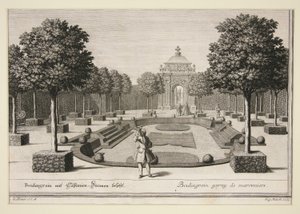 Gartenszene: Boulingraine mit italienischen Bäumen