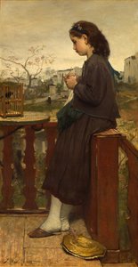 Mädchen strickt auf dem Balkon, Montmartre, 1869 von Jacob Henricus or Hendricus Maris