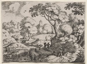 Sechs Landschaften: Pfad zwischen Sumpf und bewaldetem Ufer, um 1595 von Jacob I Savery