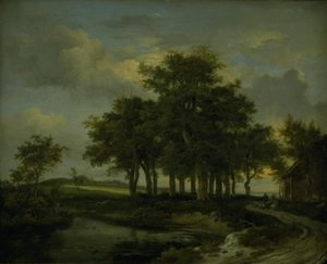 Eichenbäume an einer Straße, Abend von Jacob van Ruisdael