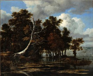 Eichen an einem See mit Seerosen