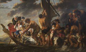 Das Zinsgeld. Petrus findet die Silbermünze im Maul des Fisches. Auch genannt Die Fähre nach Antwerpen