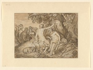 Paris und Oenone oder Angelica und Medoro ritzen ihre Namen in einen Baum von Jacob Lois