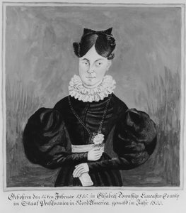 Porträt und Geburtsurkunde von Mahala Wechter von Jacob Maentel