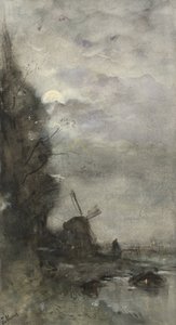 Landschaft mit Mühle bei Mondlicht von Jacob Maris