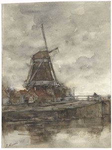 Mühle und die Brücke bei der Nord-West-Buitensingel in Den Haag