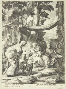 Die heilige Familie sitzend in einer Landschaft mit Elisabeth, Zacharias und Johannes dem Täufer als Kind